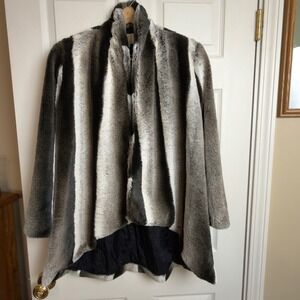 ALBERTO MAKALI Faux Fur Striped Coat Womens XL Black White Gray Jacket
